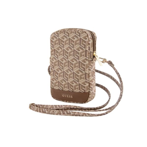 Mobilväska - Guess - Zip GCube Bottom Stripe - Brun - Ekologisk läder - Justerbar rem