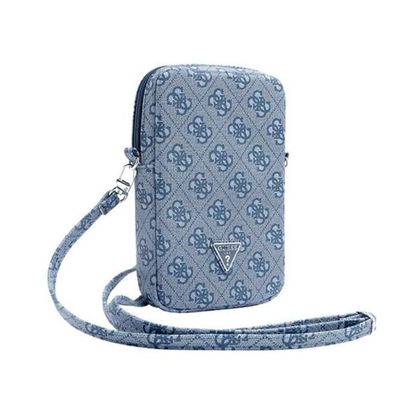 Telefonväska - Guess - Zip 4G Triangle - Saffiano Läder - Justerbar axelrem - Blå