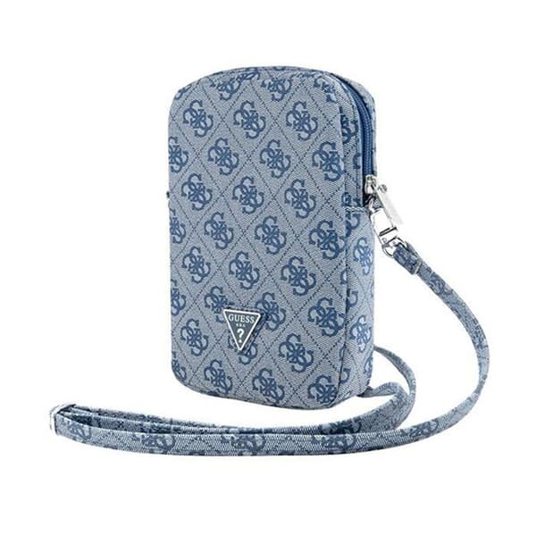 Telefonväska - Guess - Zip 4G Triangle - Saffiano Läder - Justerbar axelrem - Blå