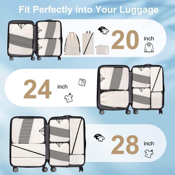 OBOSOE  6-delat Organizer-set för Resväska – Effektiv Packning och Förvaring för Resa - Beige