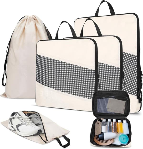 OBOSOE  6-delat Organizer-set för Resväska – Effektiv Packning och Förvaring för Resa - Beige