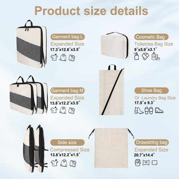 OBOSOE 6-delat Organizer-set för Resväska – Effektiv Packning och Förvaring för Resa - Beige