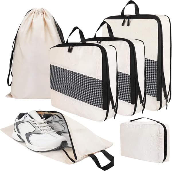 OBOSOE  6-delat Organizer-set för Resväska – Effektiv Packning och Förvaring för Resa - Beige