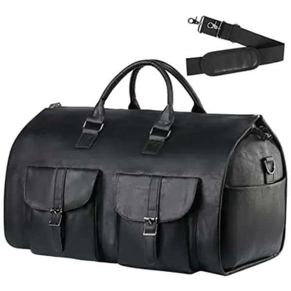 Læder Foldbar Duffle Bag, Vandtæt, Europæisk og Amerikansk Retro Stil, Kapacitet 36-55L,Sort