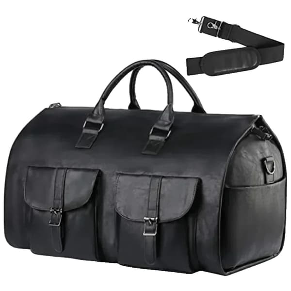 Læder Foldbar Duffle Bag, Vandtæt, Europæisk og Amerikansk Retro Stil, Kapacitet 36-55L,Sort
