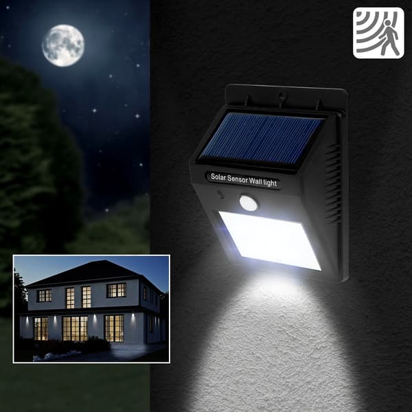 6x LED lampe med bevægelsessensor og solceller - sort