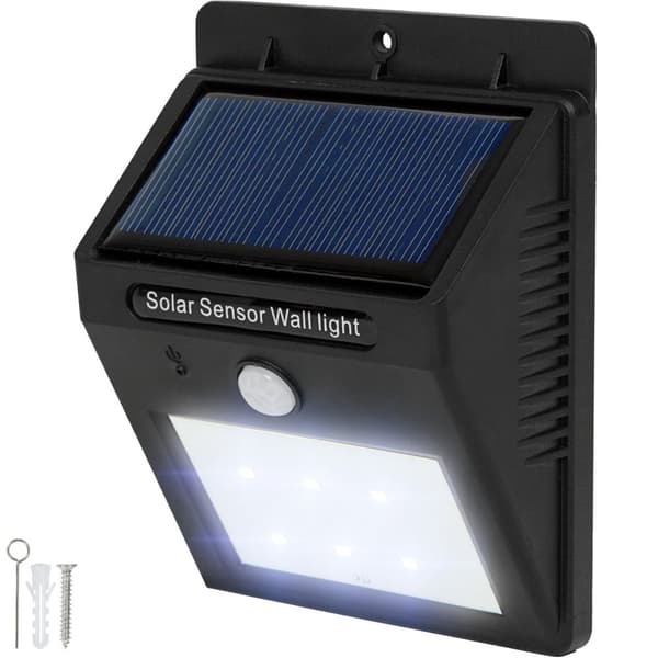 6x LED lampe med bevægelsessensor og solceller - sort