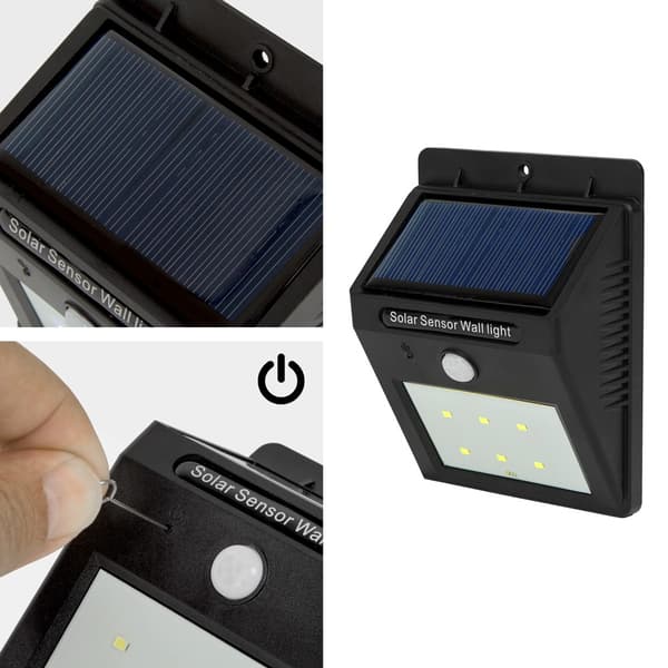 6x LED lampe med bevægelsessensor og solceller - sort