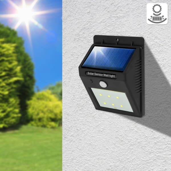 6x LED lampe med bevægelsessensor og solceller - sort
