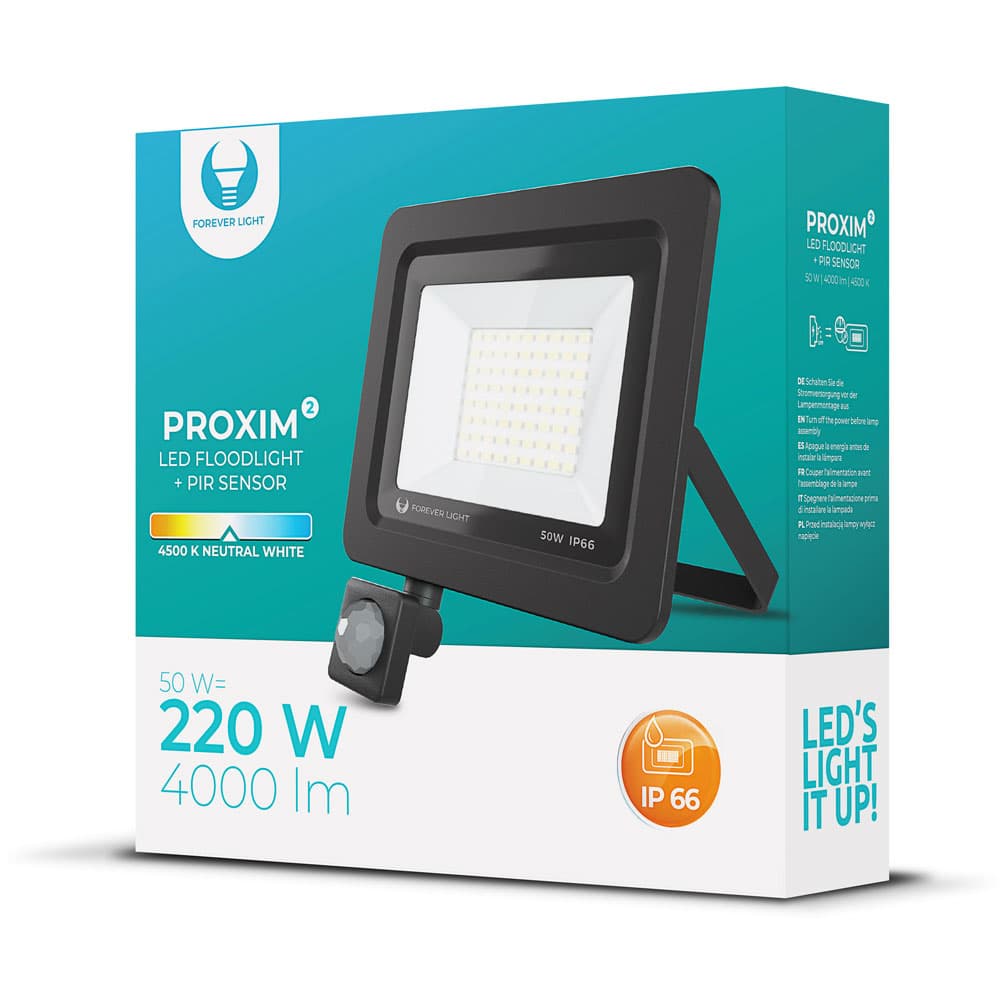 Forever LED Valonheitin PIR IP66 50W 4500K