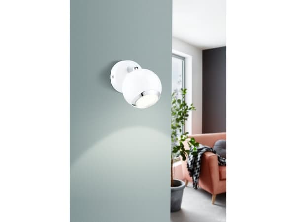 Eglo Bimeda - Spotlight - LED-glödlampa - GU10 - 3 W (motsvarande 23 W) - klass A+ - varmt vitt ljus - 3000 K - vit, krom