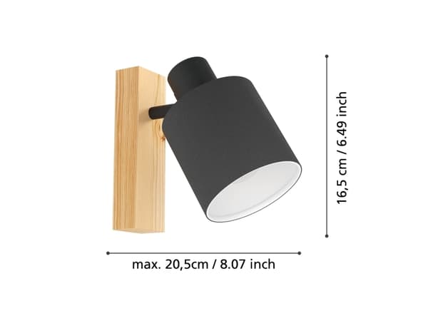 EGLO LED-Wandleuchte Batallas 1 E27 Holz/schwarz, Utanpåliggande spotlight, E27, 1 lampor, 220-240 V, Svart, Brun, Vit