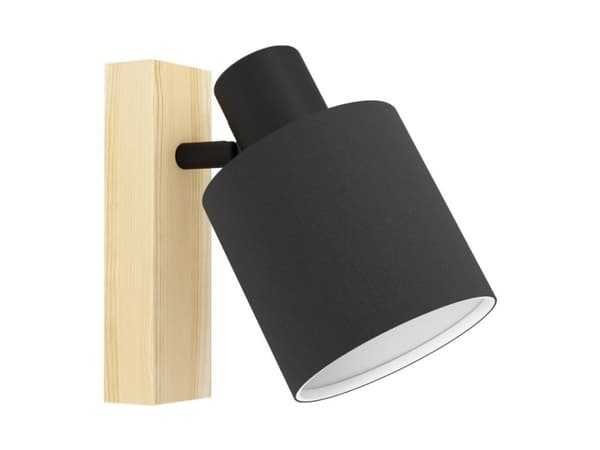 EGLO LED-Wandleuchte Batallas 1 E27 Holz/schwarz, Utanpåliggande spotlight, E27, 1 lampor, 220-240 V, Svart, Brun, Vit