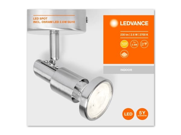 LEDVANCE LED Spot grau, Utanpåliggande spotlight, GU10, 1 lampor, LED, 2,6 W, Silver