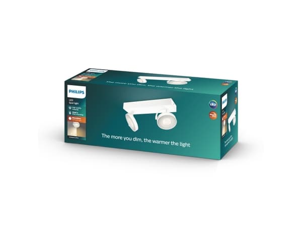 Philips WarmGlow LED Clockwork-spotlys til tak/vegg, 2 stk., Overflateegnet, Ikke-utskiftbare pærer, 2 ampuller, LED, 9 W, 2700 K