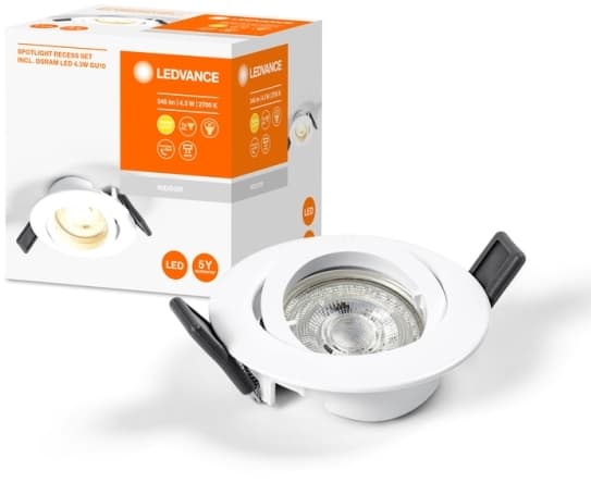 LEDVANCE Spotlight Recess Set, Innsunket spotlight, GU10, 4,3 W, 2700 K, 345 lm, Hvit