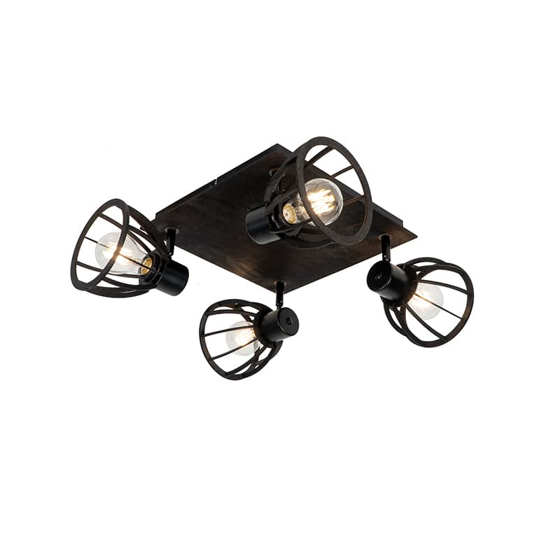 Industriell taklampa svart 4-ljus - Fotu