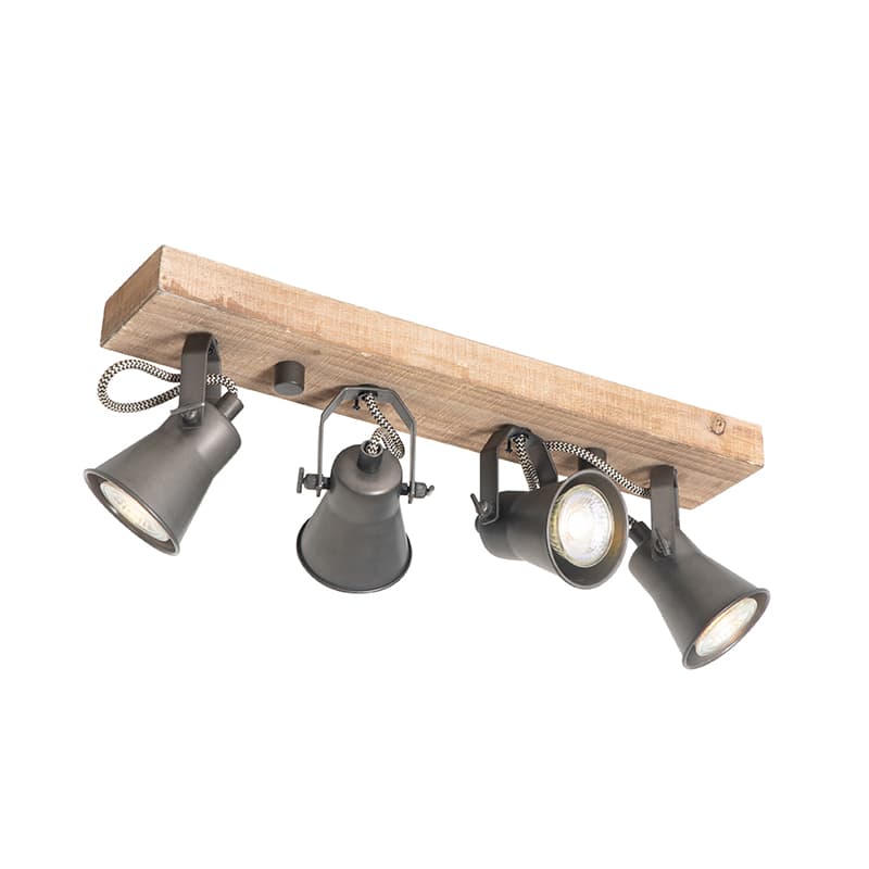 Lantlig taklampa svart med trä 4 -lampor - Jelle