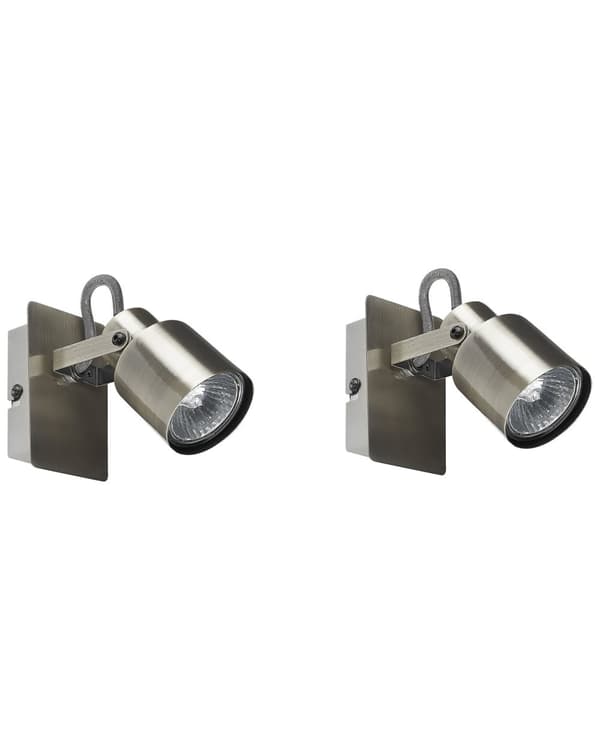 Set med 2 vägglampor Silver Metall Konformad Spotlight Design