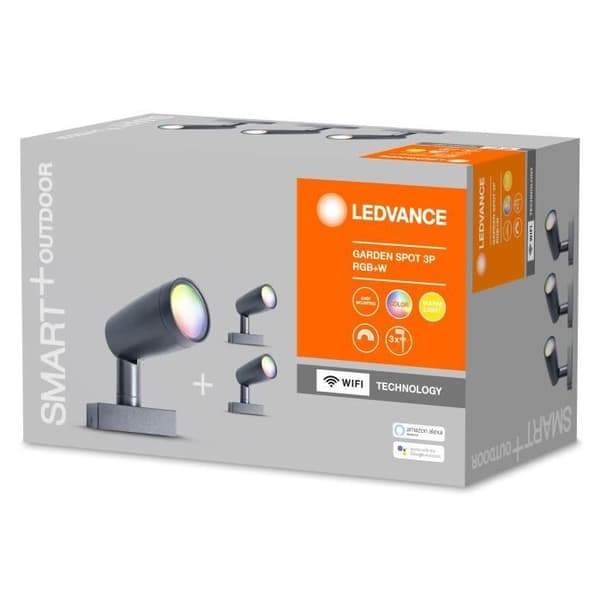 WiFi trädgård LED-spotlight - LEDVANCE SMART+ - Paket med 3 - Utbytbara RGB-färger - Dimbar