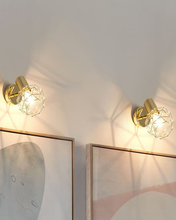 Sett med 2 vegglamper Gull Metall Burskjerm Justerbar lysposisjon Moderne Glamourøs stil