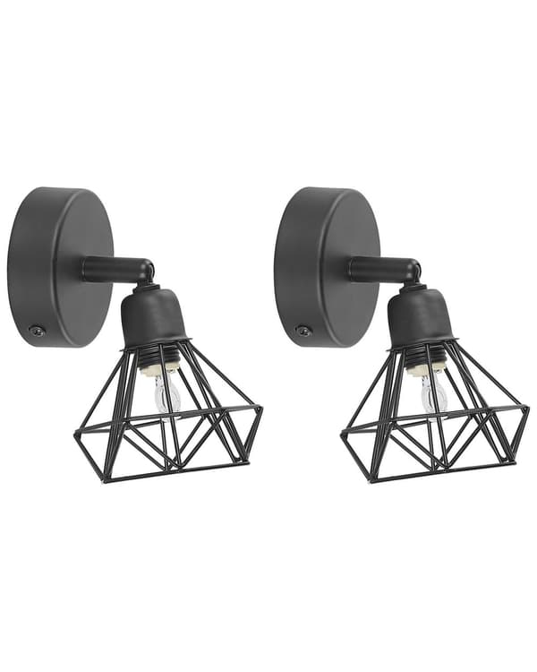 Sett med 2 Vegglamper Svart Metall Justerbar Lysposisjon Moderne