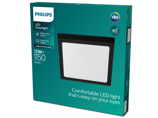Surface LED panel PHILIPS MAGNEOS, 12W, 2700K, 1150lm, black, 21 x 21 x h2.8 cm