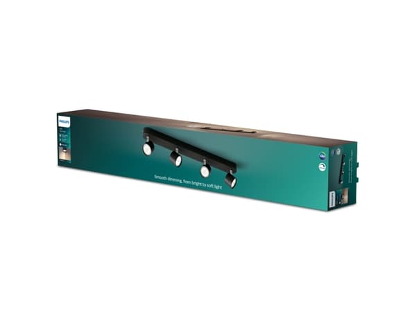 Philips Star-spotlys til tak/vegg, 4 stk., Overflateegnet, LED, 2700 K, 2000 lm, 220-240 V, Sort Sort
