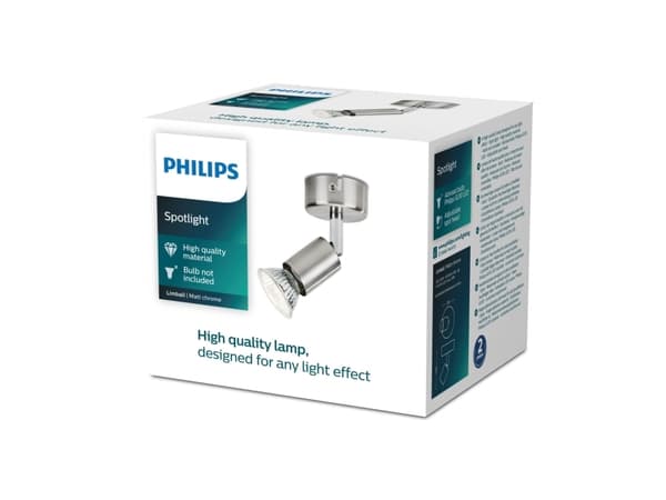 Philips myLiving Limbali tak-/väggspotlight, Skena för spotlight, GU10, 1 lampor, LED, 230 V, Krom