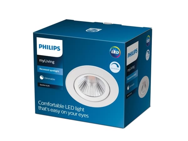 Philips Funktionell Sparkle infälld lampa, Nedtryckbar spotlight, Glödlampan/-lamporna kan inte bytas ut, LED, 2700 K, 350 LM, Vit