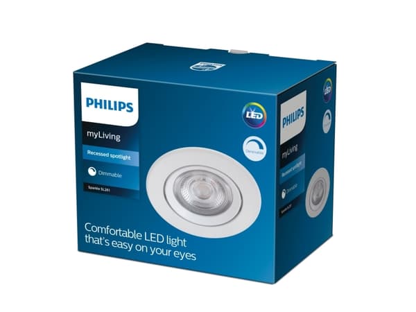 Philips Funksjonell Innfelt spot, Innsunket spotlight, Ikke-utskiftbare pærer, LED, 2700 K, 350 lm, Hvit