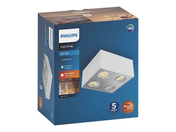 Philips WarmGlow LED Neljän spotin Box-spottivalaisin, Pinta-asennettavat spottivalot, Ei vaihdettavissa oleva hehkulamppu, 4 lamppu(a), LED, 18 W, 2
