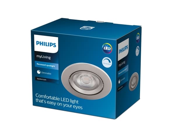 Philips Funktionell Sparkle infälld lampa, Nedtryckbar spotlight, Glödlampan/-lamporna kan inte bytas ut, LED, 2700 K, 350 LM, Nickel