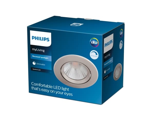 Philips Funksjonell Innfelt Sparkle-lampe, Innsunket spotlight, Ikke-utskiftbare pærer, LED, 2700 K, 350 lm, Nickel