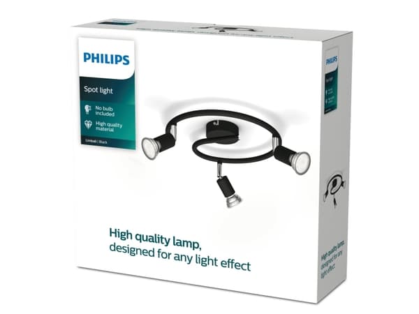 Philips Limbali tak-/väggspotlight 3 x, Utanpåliggande spotlight, GU10, 3 lampor, 220-240 V, Svart