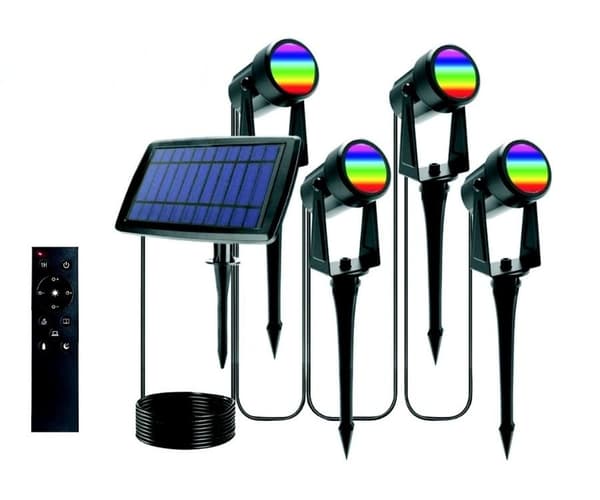 4 st RGB-trädgårdsspotlight med solceller inklusive markspett