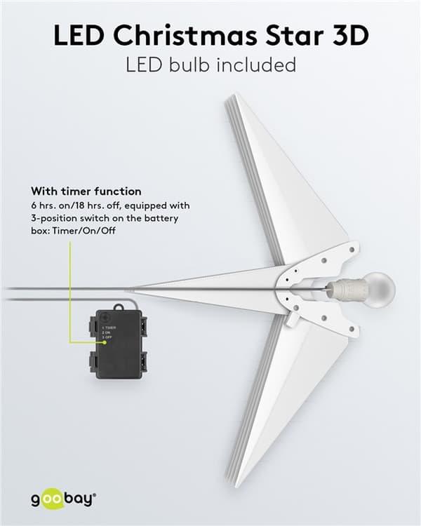 LED julestjerne 3D, Ø 56 cm, batteridrevet