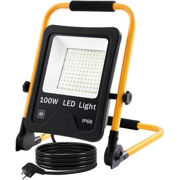 XMTECH Outdoor LED Flood Light med fäste och strömkabel - 100W kallvit - LED utomhusspotlight IP66 - för verkstad
