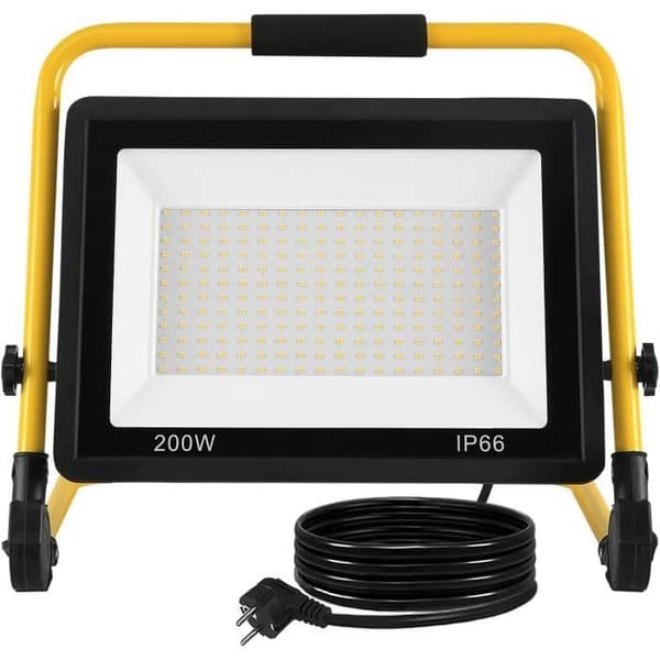 XMTECH Outdoor LED Flood Light med fäste och strömkabel - 200W varmvit - LED utomhusspotlight - IP66