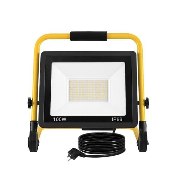 XMTECH utomhus LED strålkastare med fäste och strömkabel - 100W varmvit - LED utomhusspotlight - IP66