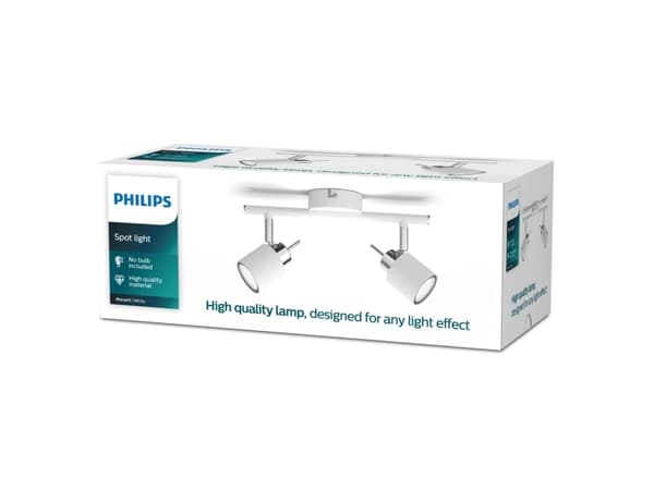 Philips Meranti tak-/väggspotlight 2 x, Utanpåliggande spotlight, GU10, 2 lampor, 220-240 V, Vit