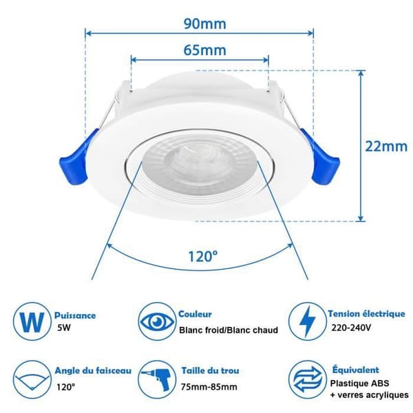 SPOTS - LZQ - 20-pack LED Spotlights Embedded 5W - Varm vit - Justerbar vinkel - Energibesparing