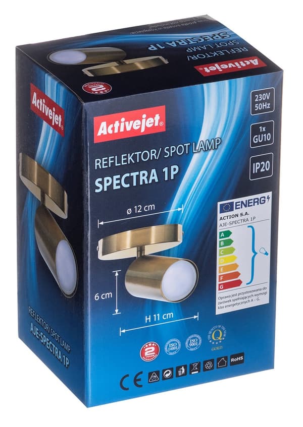 Activejet SPECTRA yksi kultainen kattoseinävalaisin GU10 olohuoneeseen
