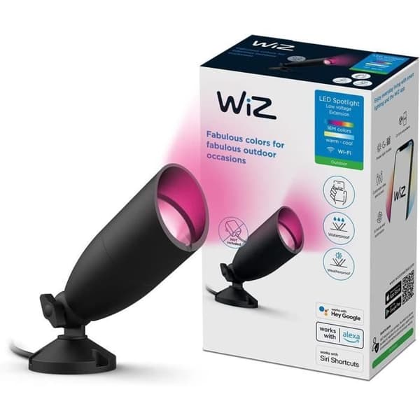 WiZ, Wi-Fi utomhusspotlight, färg, IP67, fungerar med Alexa, Google Assistant och Apple HomeKit, svart, tillägg