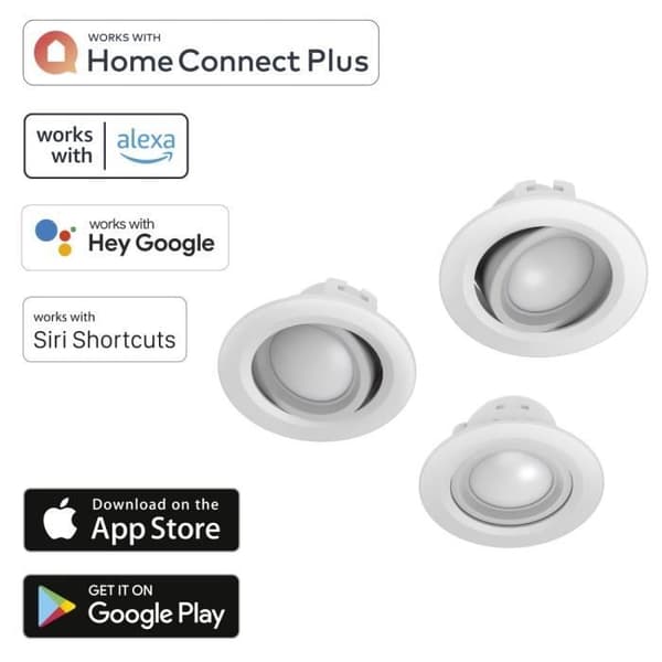 WIFI LED INfälld SPOTLIGHT, 5W, COM. VOC.-APP, ADJ., 3 DELAR, VIT H