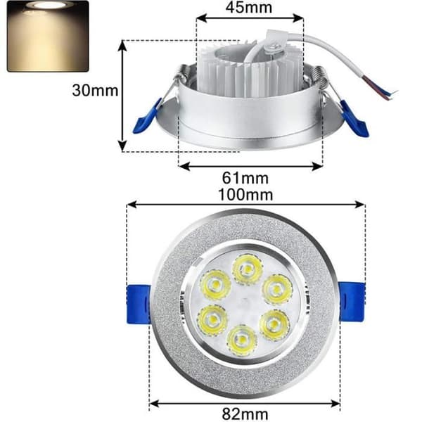 YUENFONG Paket med 20 3W LED-infälld spotlight, extra platt rund infälld spotlight-taklampa för vardagsrum, sovrum och kök, kall vit