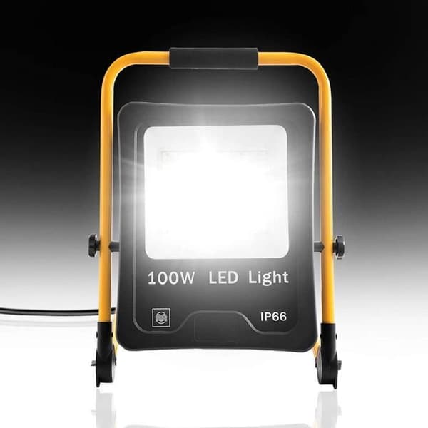 YUENFONG 100W LED Arbetslampa med stativ och strömkablar, Vattentät LED-lampa IP66, Kallvit