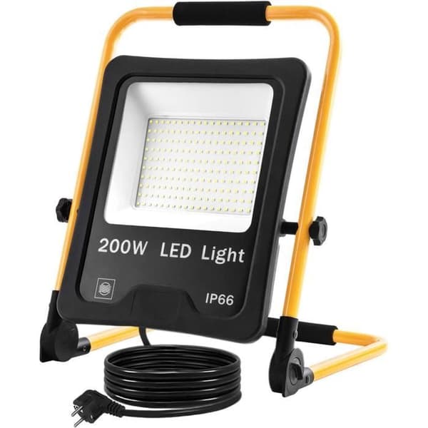 YUENFONG 200W LED Arbetsbelysning med ställ och strömkabel, Vattentät LED-belysning IP66, Varm Vit