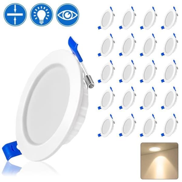 YUENFONG Paket med 20 5W LED infälld spotlight, extra platt rund infälld spotlight taklampa för vardagsrum, sovrum och kök, varmvit