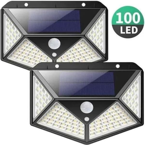 EXTERIÖR PROJEKTOR 2-pack utomhus solcellslampa - 100 LED-belysning Rörelsesensor Vägglampa